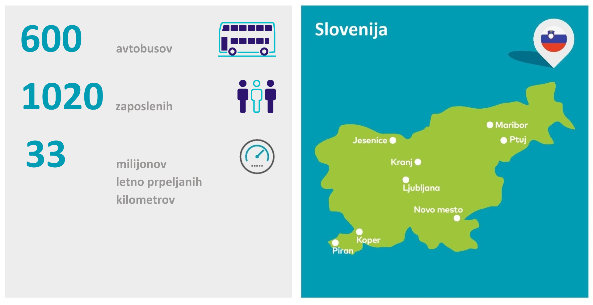 Arriva je eno največjih avtobusnih podjetij v Sloveniji, ki opravlja transportne storitve prevoza potnikov za mestna, primestna in medmestna področja, kot tudi transportne storitve po naročilu in za različne institucije. Prav tako visok tržni delež dosega s turistično dejavnostjo.