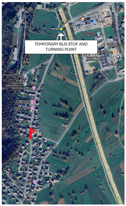 Please be informed that due to construction works, a full road closure will be in effect at Breg 134, 4272 Žirovnica, on Tuesday, 10 June, and Wednesday, 11 June 2025.