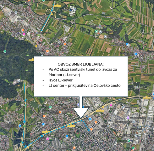 As part of Phase 2 construction on the “Full Interchange at Celovška Road” project, there will be a full closure of the on/off motorway ramps to/from the direction of Kranj and to/from the Šentvid Tunnel, as well as a partial closure of Kosmačeva Street in Ljubljana (Šentvid), from 25 June to 15 July 2025.