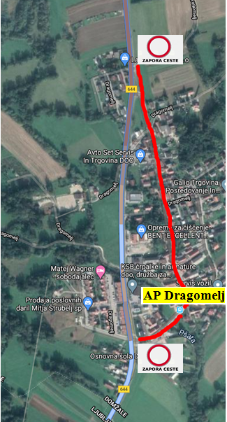 Due to a complete road closure I settlement Dragomelj that will take place from 22. till 23. 6. 2020, bus stop in Dragomelj will temporary not be operated. During the time of the road closure the bus stop in Dragomelj will be moved to Podgorica.